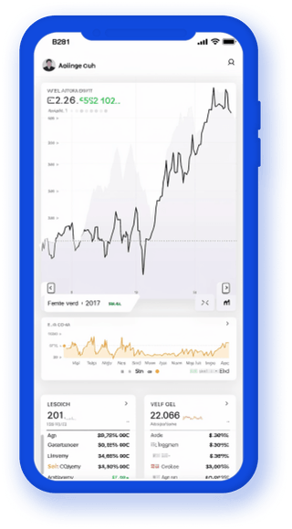 App mobile di monitoraggio del portafoglio con dati statistici sulle criptovalute aggiornati in tempo reale